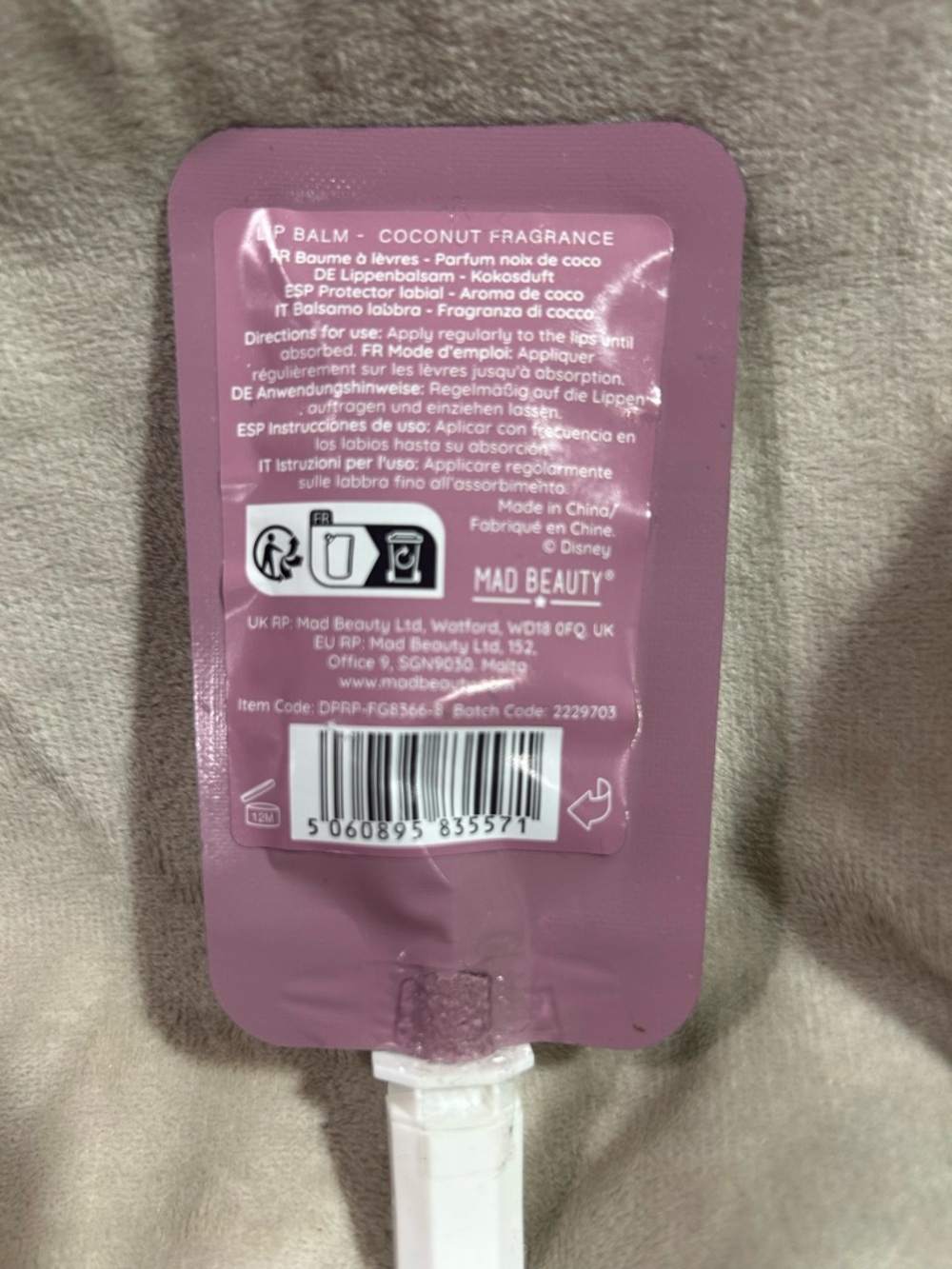 Disney Coconut Lip Balm in Mauve-Pink Tube - Picture 2 of 2